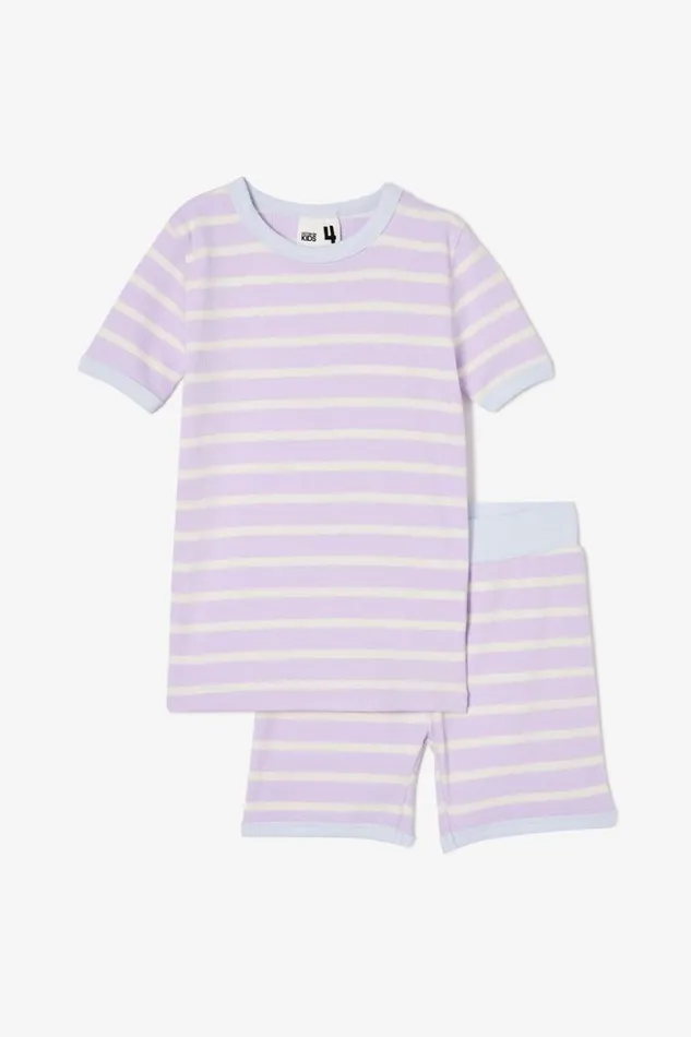 Talia Short Sleeve Pyjama Set Marian Stripe Vintage Lilac Dark Vanilla GirlsBoys Cotton On Sleepwear Talia Short Sleeve Pyjama Set Marian Stripe Vintage Lilac Dark Vanilla GirlsBoys Cotton On Sleepwear
