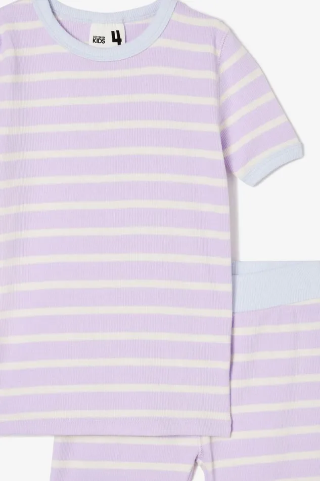 Talia Short Sleeve Pyjama Set Marian Stripe Vintage Lilac Dark Vanilla GirlsBoys Cotton On Sleepwear Talia Short Sleeve Pyjama Set Marian Stripe Vintage Lilac Dark Vanilla GirlsBoys Cotton On Sleepwear