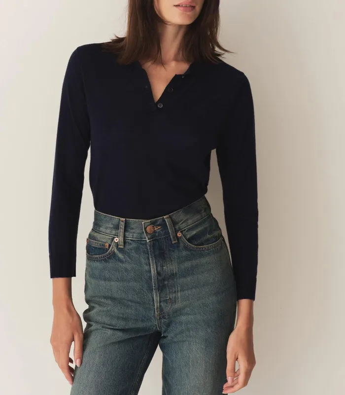 Tees Women DEN Albany Knit Henley Deep Navy
