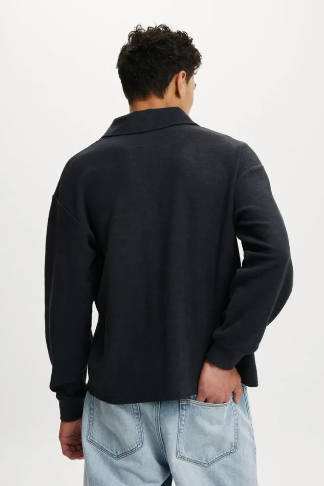 Textured Rugby Washed Black Men Cotton On Sweats and Hoodies Textured Rugby Washed Black Men Cotton On Sweats and Hoodies