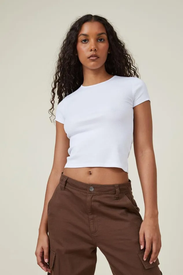 The One Organic Rib Crew Short Sleeve Tee White Women Cotton On Tops