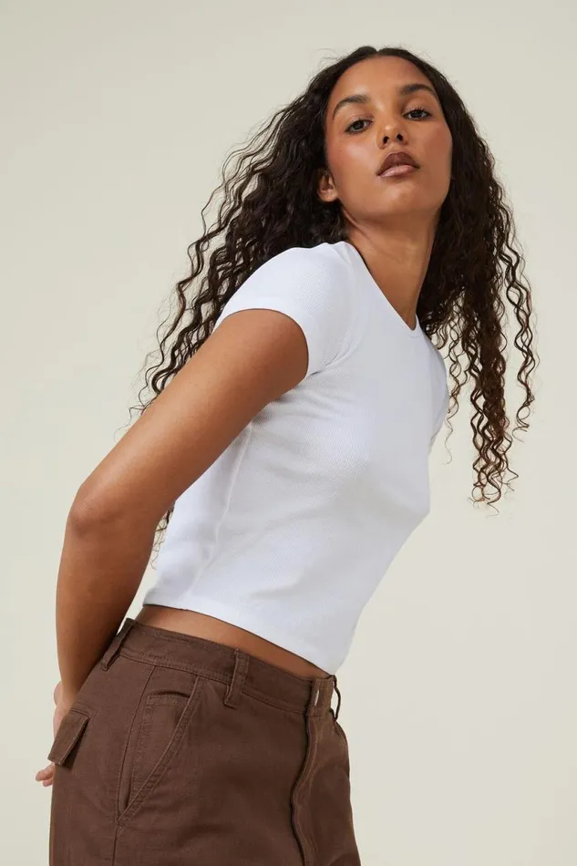 The One Organic Rib Crew Short Sleeve Tee White Women Cotton On Tops The One Organic Rib Crew Short Sleeve Tee White Women Cotton On Tops