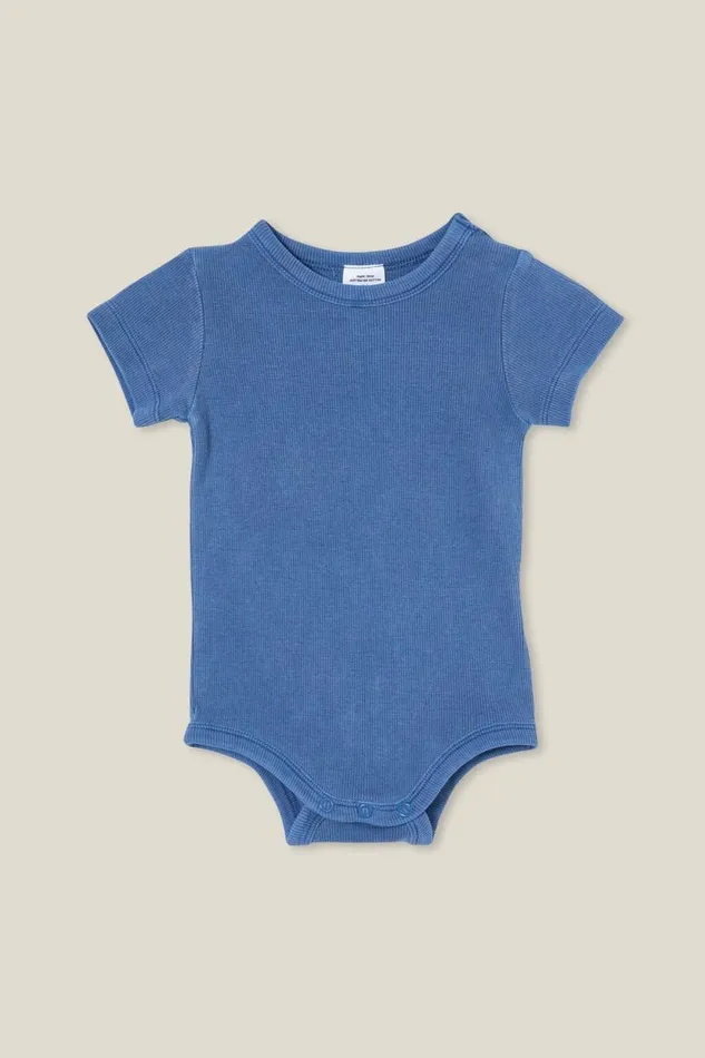 The Short Sleeve Rib Bubbysuit Petty Blue Wash Baby Cotton On Rompers and Bubbysuits