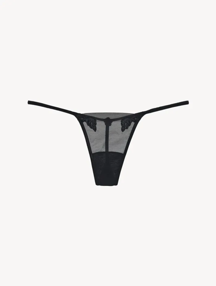 Thong In Sheer Black Stretch Tulle Lingerie La Perla G String and Thong
