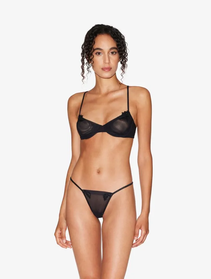 Thong In Sheer Black Stretch Tulle Lingerie La Perla G String and Thong