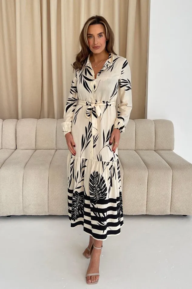 Tiana Mono Print Tiered Maxi Shirt Dress Women Girl In Mind Maxi Dresses