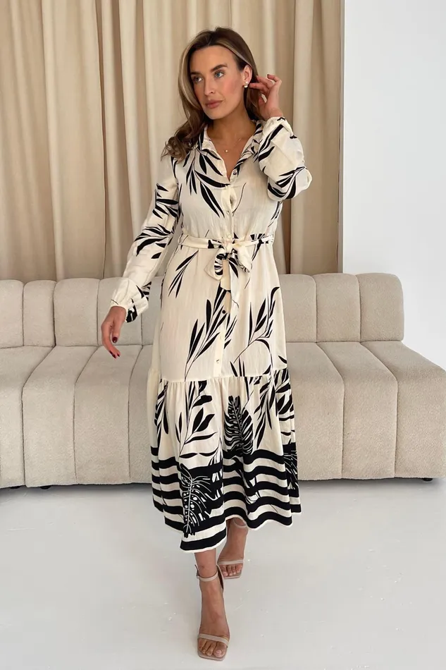 Tiana Mono Print Tiered Maxi Shirt Dress Women Girl In Mind Maxi Dresses