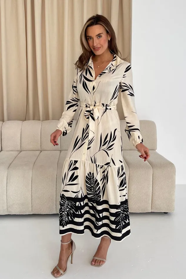 Tiana Mono Print Tiered Maxi Shirt Dress Women Girl In Mind Maxi Dresses