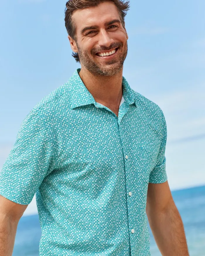 Tommy Bahama Bahama Coast Paquito Geo IslandZone ShortSleeve Shirt Teal Bay Men Shirts Tommy Bahama Bahama Coast Paquito Geo IslandZone ShortSleeve Shirt Teal Bay Men Shirts