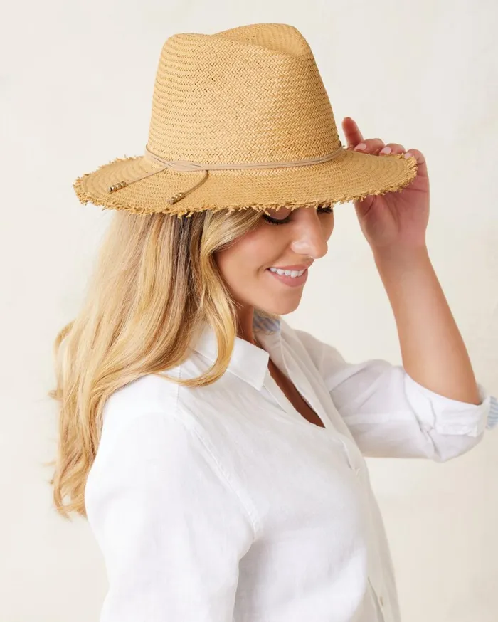 Tommy Bahama Lucy Fringed Panama Hat Bleachdot Dash Women Hats and Caps