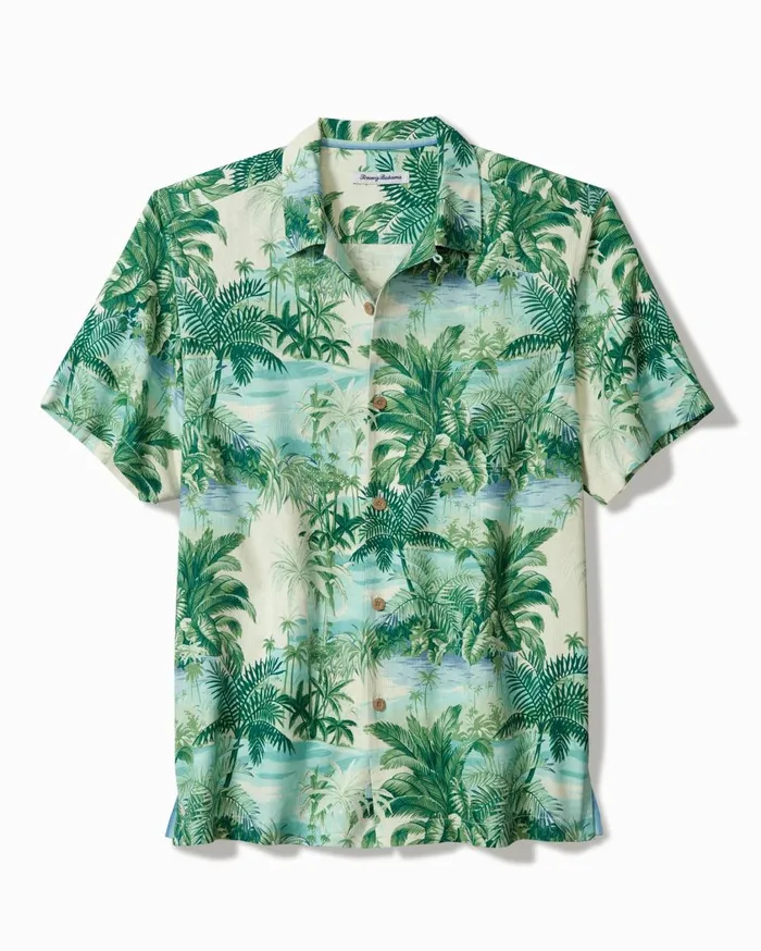 Tommy Bahama Mangrove Jungle Silk Camp Shirt Blue Heaven Men Shirts