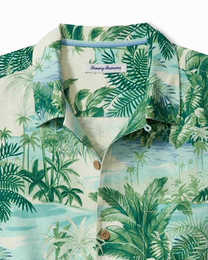 Tommy Bahama Mangrove Jungle Silk Camp Shirt Blue Heaven Men Shirts