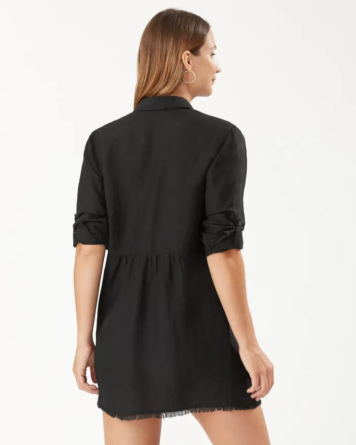 Tommy Bahama St Lucia LinenBlend Boyfriend Beach Shirt Black Women Coverups
