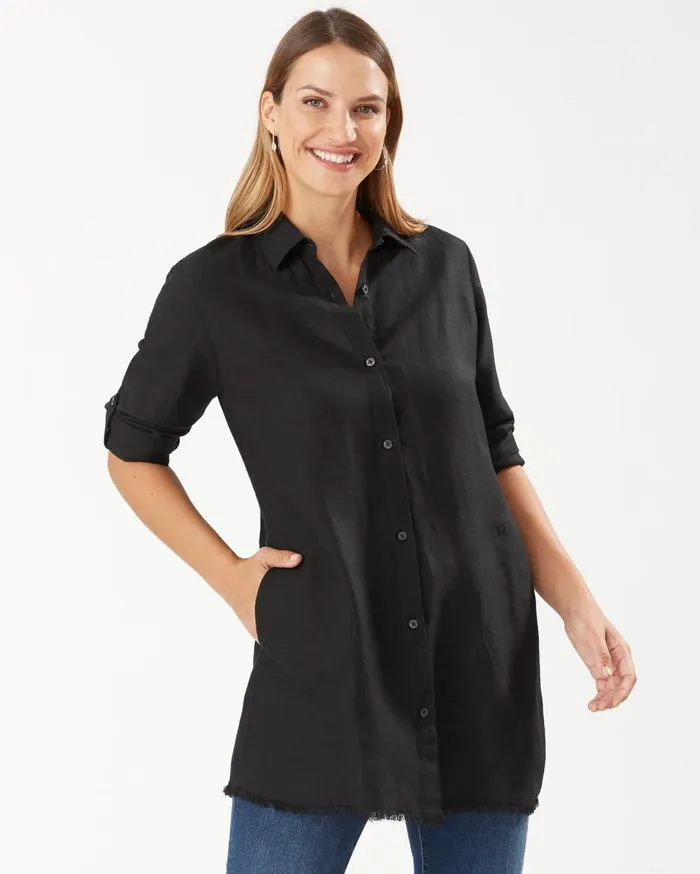 Tommy Bahama St Lucia LinenBlend Boyfriend Beach Shirt Black Women Coverups