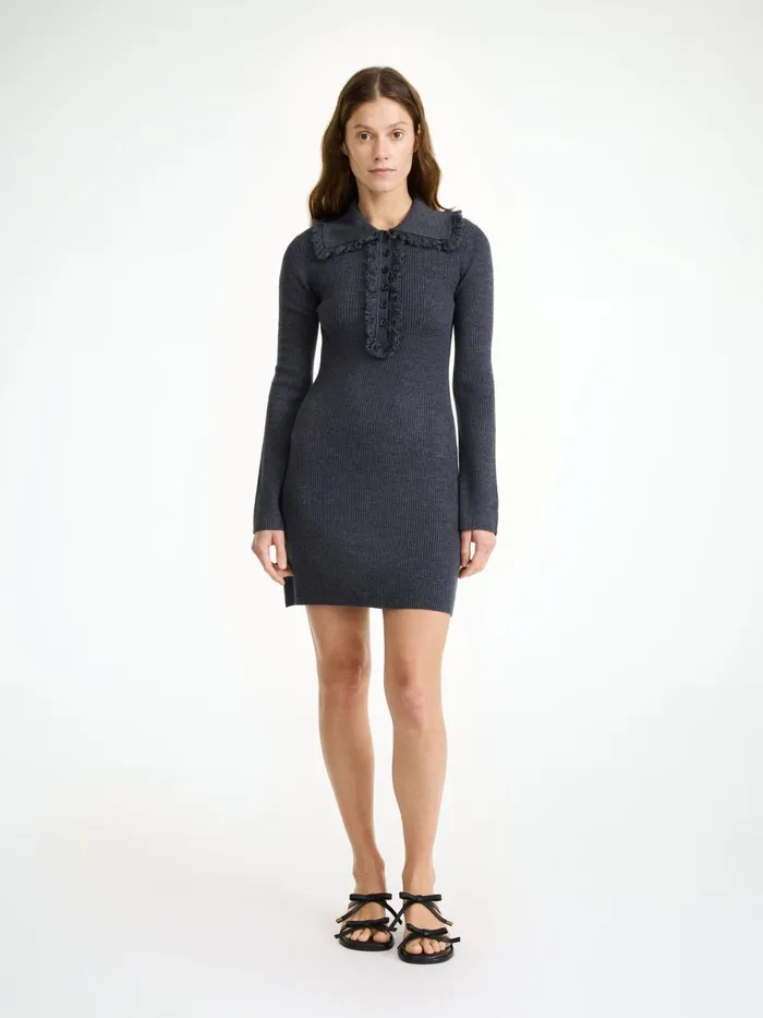 Tonai Merino Wool Dress Jet Grey Women By Malene Birger Knitwear