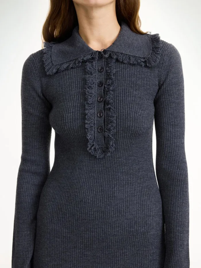Tonai Merino Wool Dress Jet Grey Women By Malene Birger Knitwear