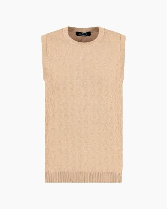 Top With Allover Logo Camel Women Armani Knitwear