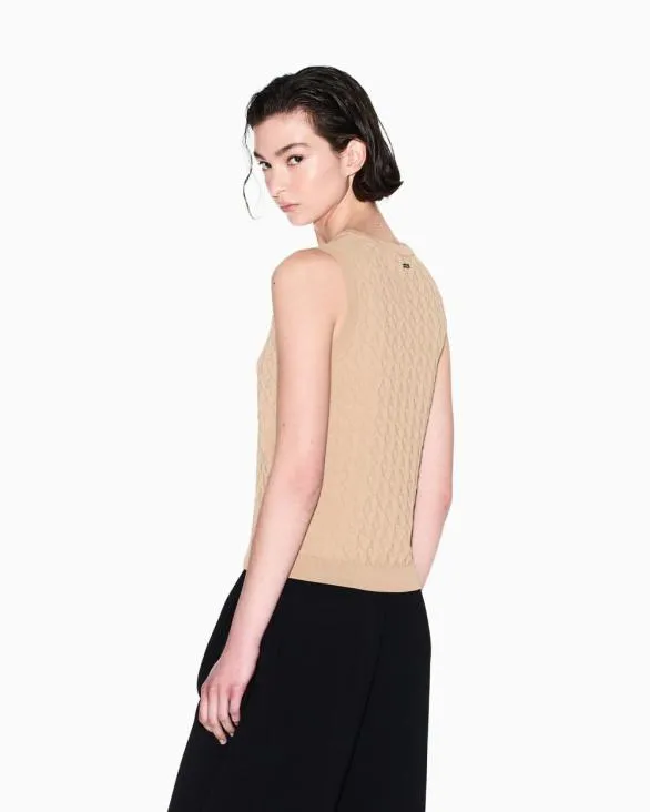 Top With Allover Logo Camel Women Armani Knitwear Top With Allover Logo Camel Women Armani Knitwear