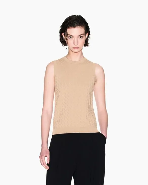 Top With Allover Logo Camel Women Armani Knitwear Top With Allover Logo Camel Women Armani Knitwear