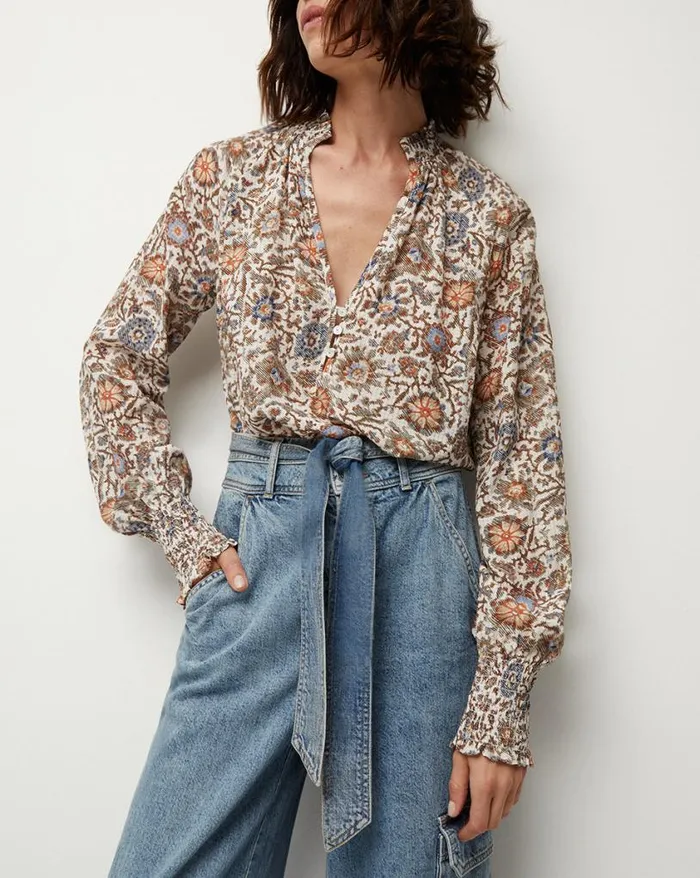 Tops and Tees Shop Veronica Beard Alexandria Floral Top Ecru Multi