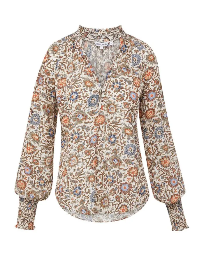 Tops and Tees Shop Veronica Beard Alexandria Floral Top Ecru Multi
