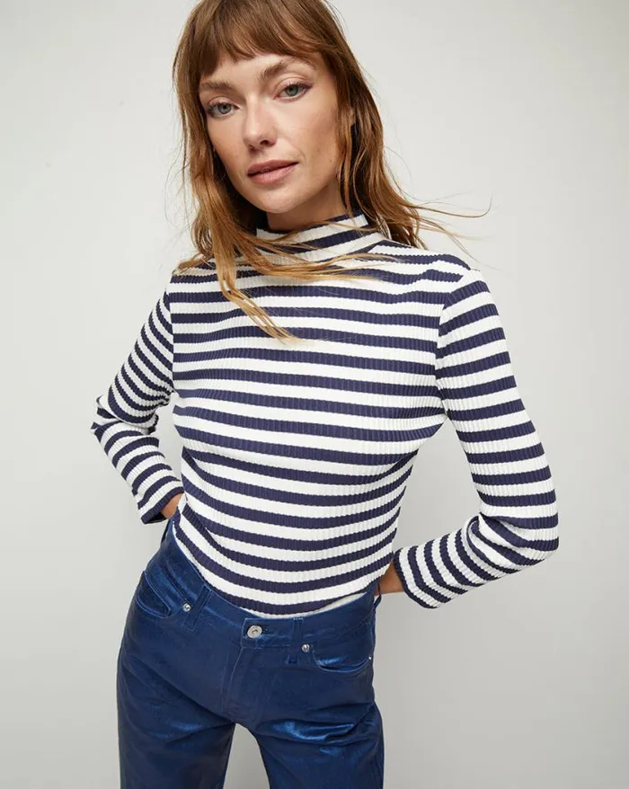 Tops and Tees Shop Veronica Beard Pierre Striped Tee Offwhitemarine