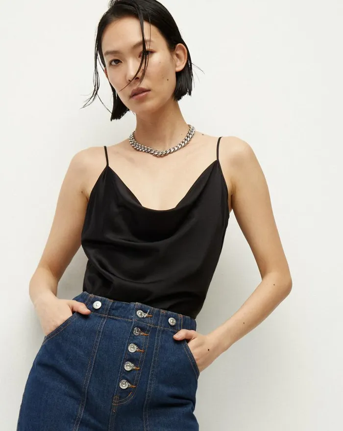 Tops and Tees Shop Veronica Beard Sola CowlNeck Silk Top Black