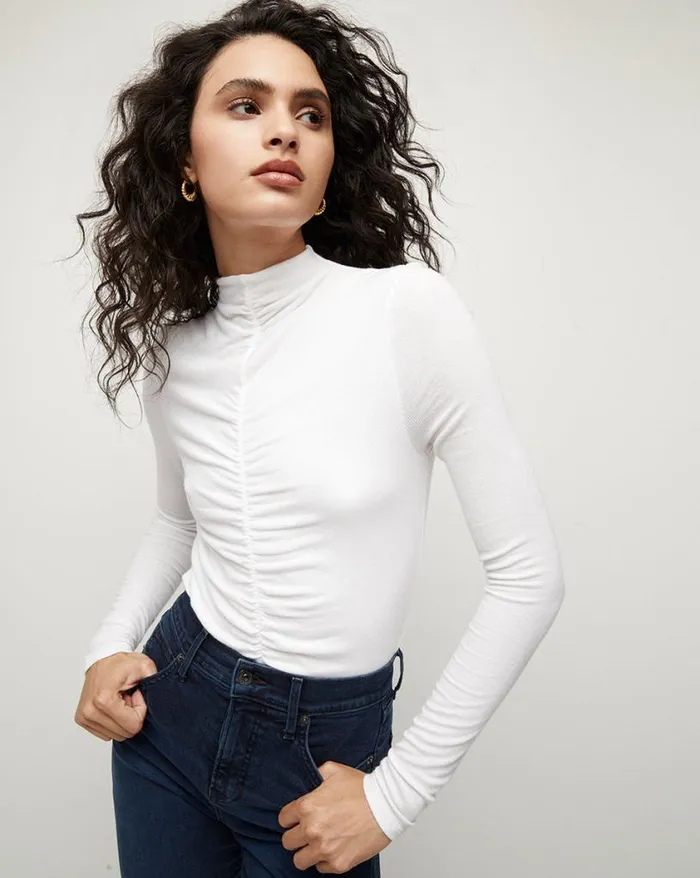Tops and Tees Shop Veronica Beard Theresa Ruched Turtleneck Black