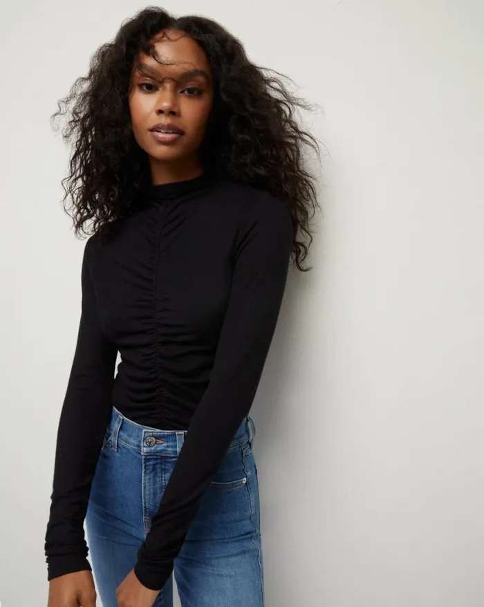 Tops and Tees Shop Veronica Beard Theresa Ruched Turtleneck Black