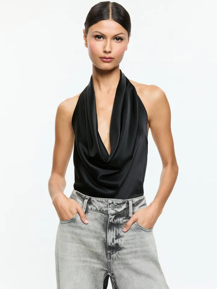 Tops Women Alice Olivia AYANNA DEEP COWL TOP Black