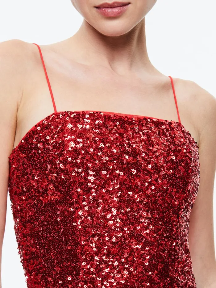 Tops Women Alice Olivia CERESI SEQUIN BANDEAU TOP Red Apple