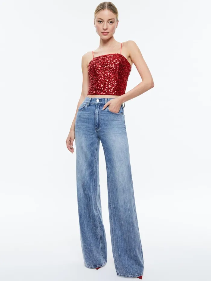 Tops Women Alice Olivia CERESI SEQUIN BANDEAU TOP Red Apple