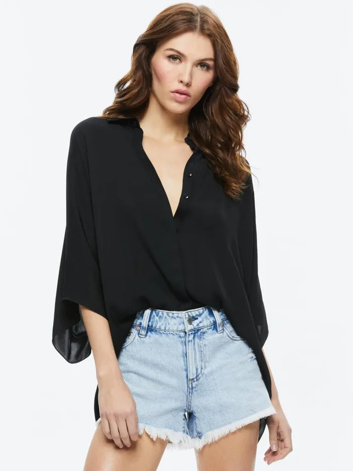 Tops Women Alice Olivia DEANNE BUTTON DOWN BLOUSE Black