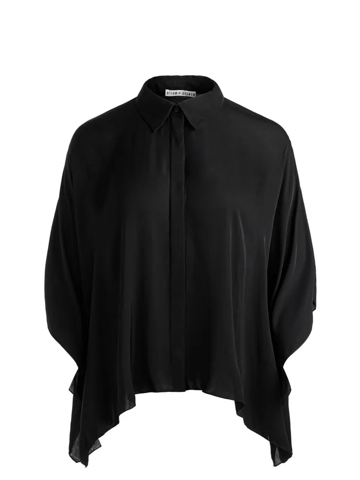 Tops Women Alice Olivia DEANNE BUTTON DOWN BLOUSE Black