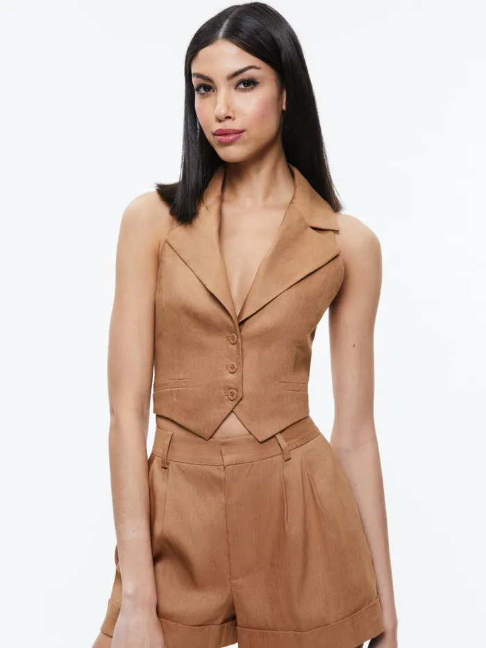 Tops Women Alice Olivia DONNA LINEN VEST Tan