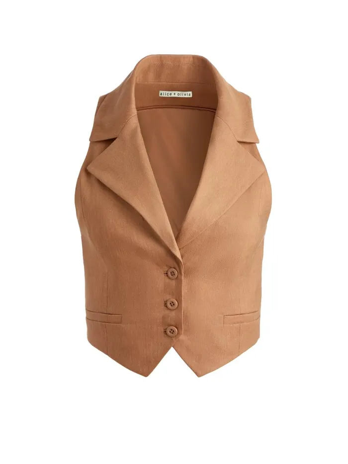 Tops Women Alice Olivia DONNA LINEN VEST Tan