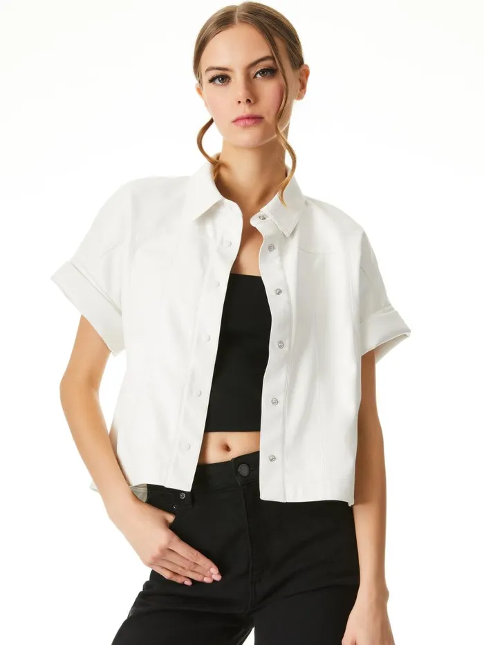 Tops Women Alice Olivia EDYTH VEGAN LEATHER BUTTON DOWN Black