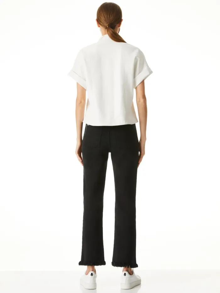 Tops Women Alice Olivia EDYTH VEGAN LEATHER BUTTON DOWN Black