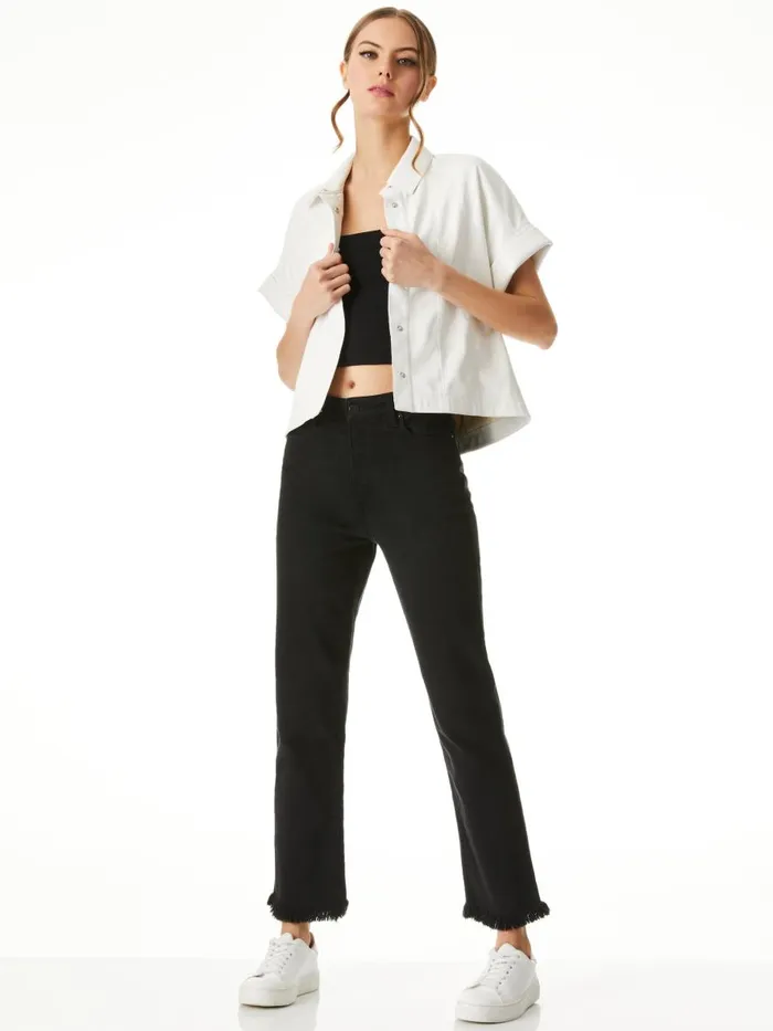 Tops Women Alice Olivia EDYTH VEGAN LEATHER BUTTON DOWN Black