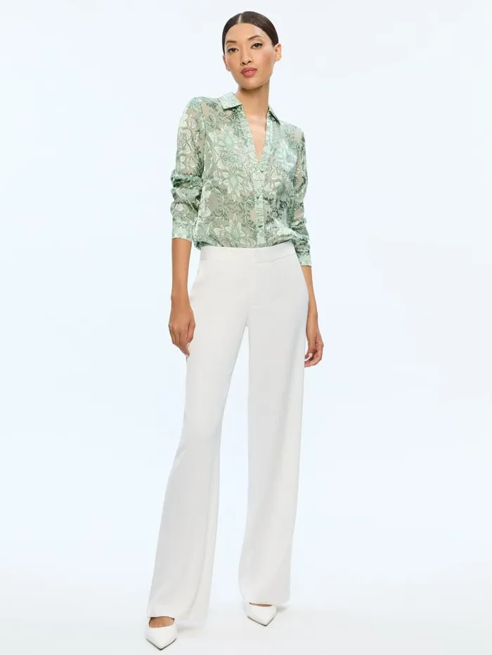 Tops Women Alice Olivia ELOISE BUTTON DOWN BLOUSE Vanity Pistachio