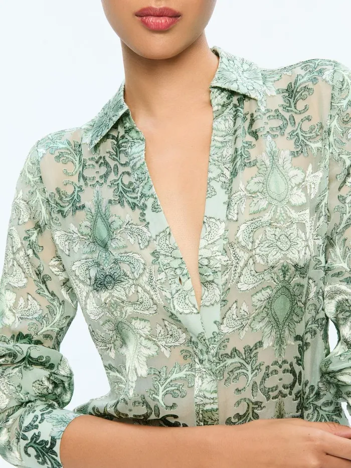Tops Women Alice Olivia ELOISE BUTTON DOWN BLOUSE Vanity Pistachio