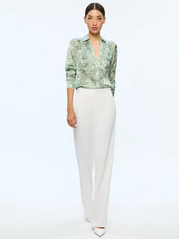 Tops Women Alice Olivia ELOISE BUTTON DOWN BLOUSE Vanity Pistachio