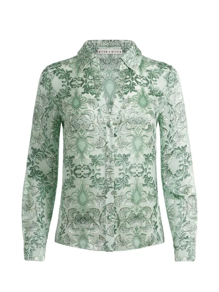 Tops Women Alice Olivia ELOISE BUTTON DOWN BLOUSE Vanity Pistachio