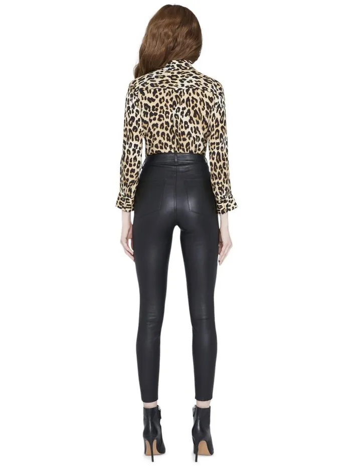 Tops Women Alice Olivia ELOISE BUTTON DOWN LEOPARD BLOUSE Spotted Leopard Multi