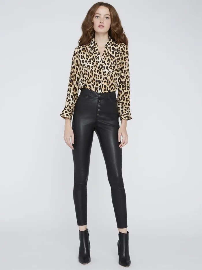 Tops Women Alice Olivia ELOISE BUTTON DOWN LEOPARD BLOUSE Spotted Leopard Multi