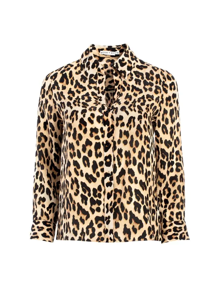 Tops Women Alice Olivia ELOISE BUTTON DOWN LEOPARD BLOUSE Spotted Leopard Multi
