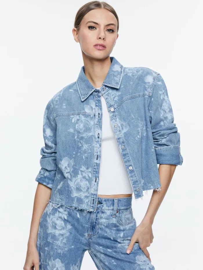 Tops Women Alice Olivia FINELY RAW HEM BUTTON DOWN Lotus Floral