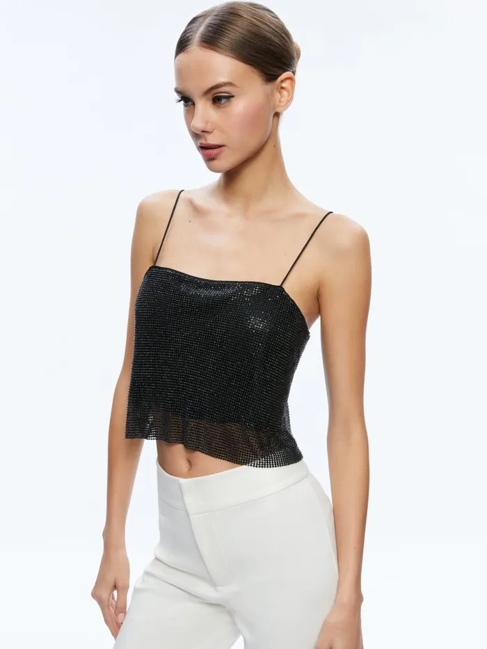 Tops Women Alice Olivia GRAZI EMBELLISHED SPAGHETTI STRAP TOP Black