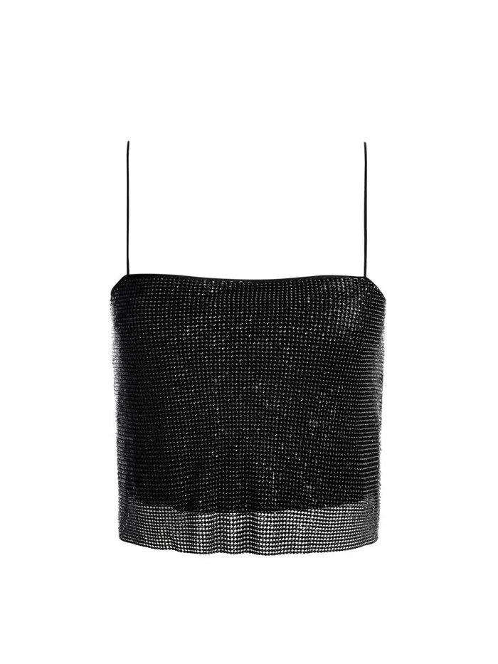 Tops Women Alice Olivia GRAZI EMBELLISHED SPAGHETTI STRAP TOP Black