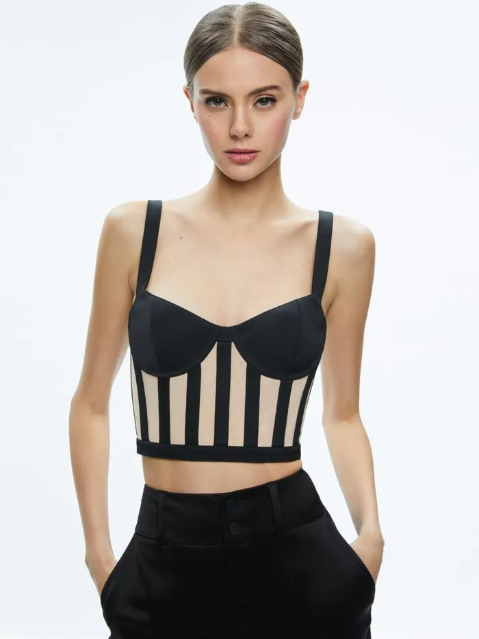 Tops Women Alice Olivia HELENE STRIPED BUSTIER TOP Blackalmond